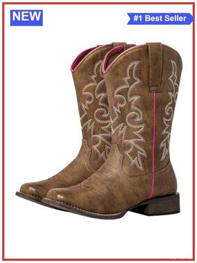 Extra Wide Calf Cowboy Boots Square Toe Pull On Faux Leather